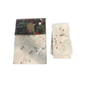 Lenox For The Holidays Embroidered Tablecloth Oblong 60"x84" and 7 Napkins